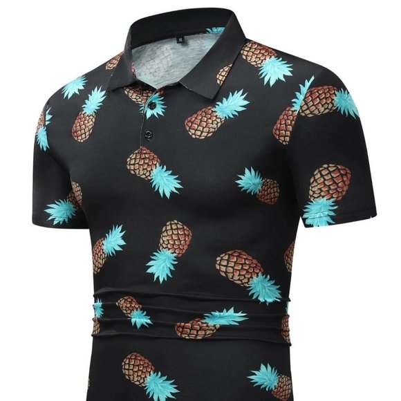 MODA ME COUTURE Other - Casual Black Men's Pineapple Print Polo Shirt